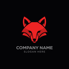 Fototapeta premium A stylized red fox head logo design with sharp angles against a black background, ready for brand use.