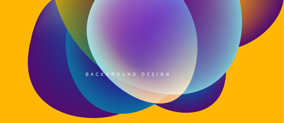 Abstract vibrant layers overlap yellow backdrop. Gradient colors blend, creating dynamic visual effect. Text reads background design.
