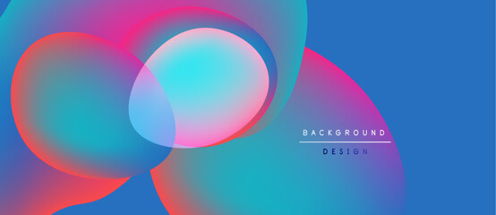 Abstract colorful overlapping circles create vibrant background. Gradient hues blend, forming dynamic visual composition. Modern design element.