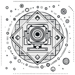 Obraz premium Abstract Geometric Mandala with Concentric Circles and Square Elements