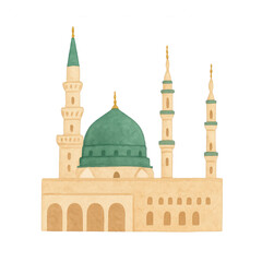 Fototapeta premium PNG Watercolor mosque illustration art.