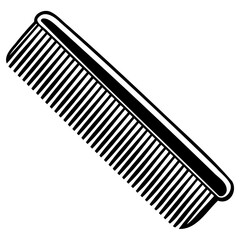 A black and white illustration of a comb, a tool used for grooming hair