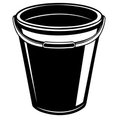 A black and white illustration of a simple bucket with a handle, isolated on a