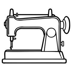 Vintage sewing machine illustration, a classic tool for tailoring and garment creation, depicted in a simple line art style