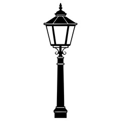 Vintage street lamp silhouette, classic lamppost design with ornate details, perfect for historical or urban themes