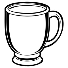 A simple black and white line drawing of a classic coffee mug with a handle and a pedestal base, perfect for various design applications