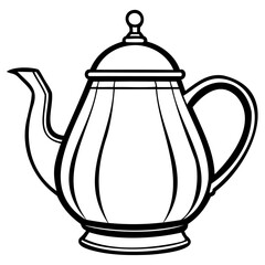 A simple black and white illustration of a classic teapot with a spout and handle