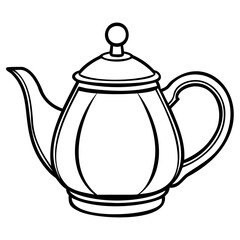 Classic black and white line drawing of a vintage teapot with a handle and spout, perfect for tea lovers and kitchen decor