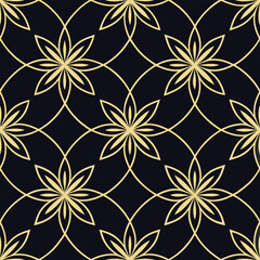 Modern abstract floral pattern design with geometric repetition, golden elegant petals, vintage tile inspiration, luxury seamless vector artwork, ideal for fashion, textiles, invitations, wallpapers, 
