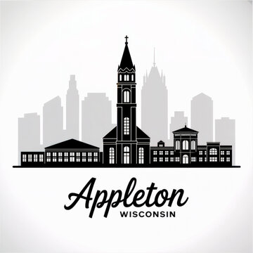 Appleton Wisconsin Skyline Silhouette &mdash; Historic and Cultural Fox Cities Landmark Vector Illustration