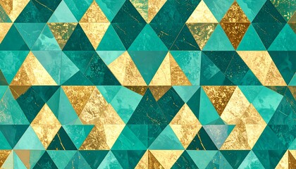 Geometric composition showcasing triangles in opulent gold and teal hues creating a luxurious