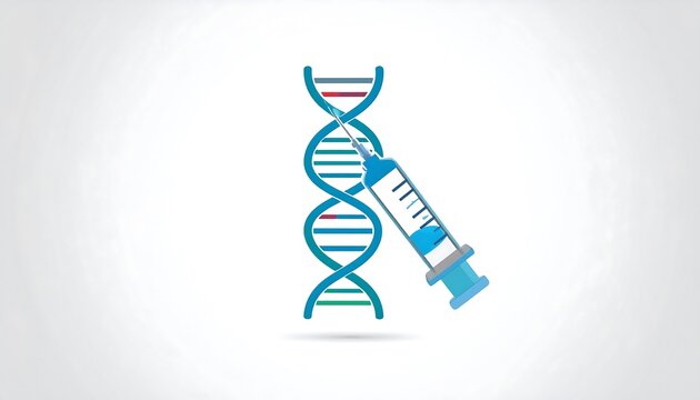 DNA Helix with Syringe Medical Research and Genetic Engineering Concept.