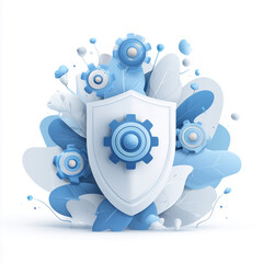 Fototapeta premium Shield with Gears and Leaves – Cybersecurity, Digital Safety, and Secure System Illustration