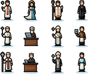 sketch vector illustration silhouette image design caricature icon logo symbol character of a pastor preaching about goodness bringing a message of peace in modern abstract style