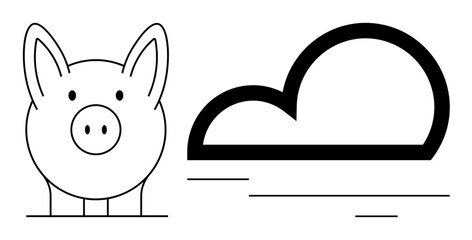 Piggy bank and stylized cloud depict financial savings, digital technology, cloud storage, economy, wealth, and efficiency. Ideal for finance, technology, innovation investment metaphorical
