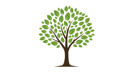 Tree Icon with Green Leaves on White Background Illustration