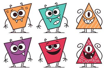Cute Geometric Triangle Monsters Vector Illustration