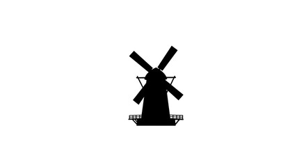 Obraz premium Illustration of classic windmill silhouette on simple white background, symbol of traditional architecture and natural energy