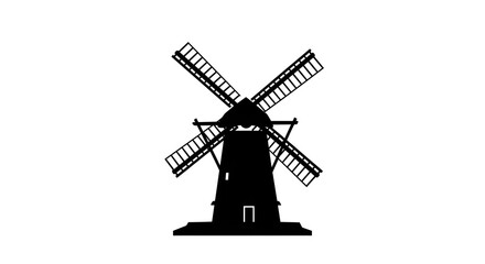Obraz premium Illustration of classic windmill silhouette on simple white background, symbol of traditional architecture and natural energy