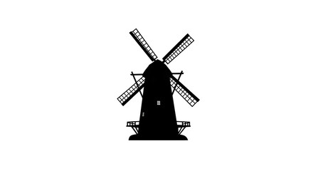 Obraz premium Illustration of classic windmill silhouette on simple white background, symbol of traditional architecture and natural energy
