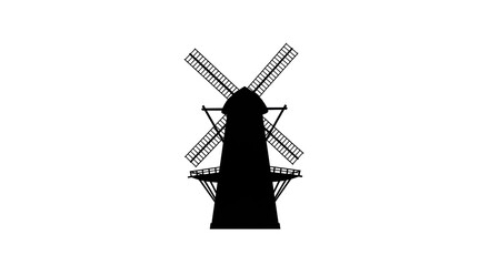 Obraz premium Illustration of classic windmill silhouette on simple white background, symbol of traditional architecture and natural energy