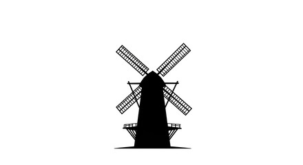 Obraz premium Illustration of classic windmill silhouette on simple white background, symbol of traditional architecture and natural energy