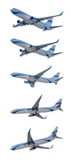 Obraz premium Photo Collage Of Airplanes From Different Angles Isolated On A White Background