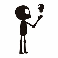 Fototapeta premium Silhouette of an extraterrestrial alien holding a light bulb in minimalist design