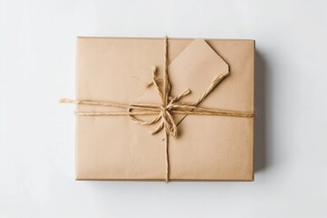 Eco-friendly kraft paper packaging mockup, blank label, clean white background, minimal sustainable design.