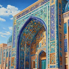 Beautiful blue mosque architecture in uzbekistan high resolution picture