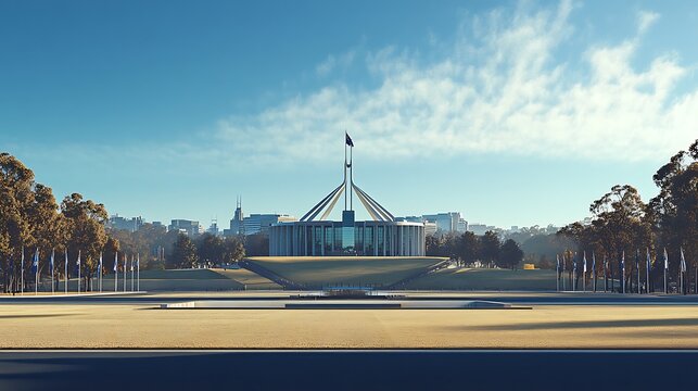Beautiful canberra parliament house view with landscape mountains and nature image