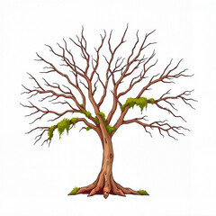 Tree without leaves, autumn, showcasing roots and branches with moss