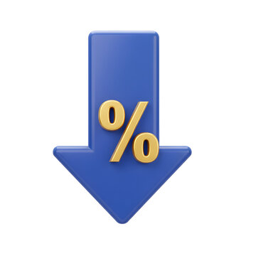 Discount symbol pointing downwards, representing sales, bargains, and price reductions for marketing needs