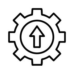 Gear with upward arrow icon signifying optimization, upgrade, or improvement
