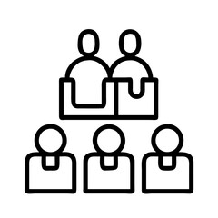 Outlined group of people in front of and behind a table