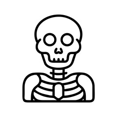 A skeletal figure with distinct bone structure, illustrated in black and white