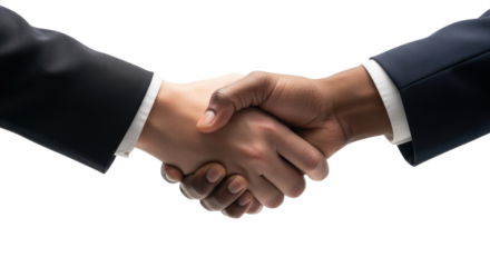 Two businessmen shaking hands, signifying a deal, agreement, or partnership.