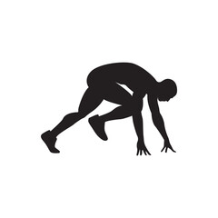 Rynner starting pose silhouette. Sprint start silhouette, perfect for race icon, fitness app, and sport poster.