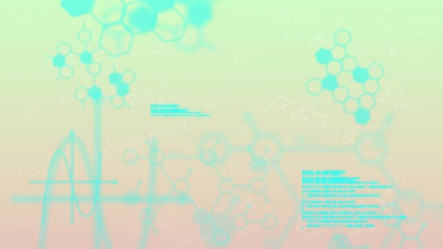 Pastel gradient filling, hexagon clusters appearing and cyan panels shifting showing data changes