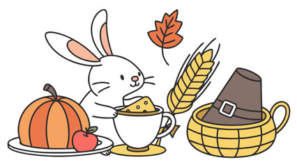 Creative SVG: Gentle  Rabbit with sitting in a teacup ride in a Grateful Harvest colored Thanksgiving theme