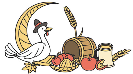 Whimsical  Goose feeling Relaxed in a Thanksgiving setting with sitting on a moon – colored in Grateful Harvest