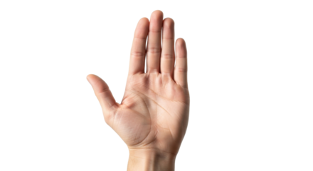 An open human hand with fingers extended, palm facing forward, against a white background.
