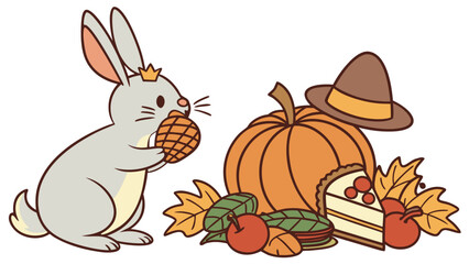 Cute Loving Rabbit, accessorized with with a tiny crown, in a Thanksgiving world – Grateful Harvest palette vector