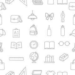 Hand Drawn School and Education seamless pattern. hand drawn stationery design for back to school concept on seamless pattern banner background.hand drawn School Supplies element set. Study Supplies. 