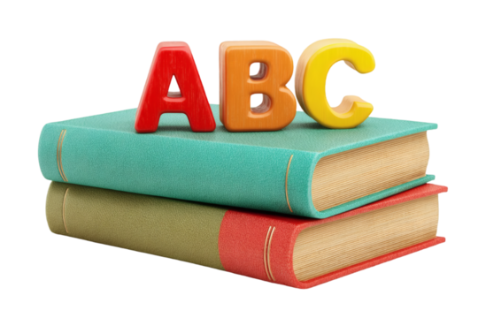 Colorful ABC letters sit atop stacked vintage books, perfect for educational design