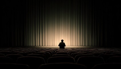 Solitary audience member awaits show, empty theater