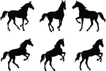 Six Horses Different Style Silhouette Set