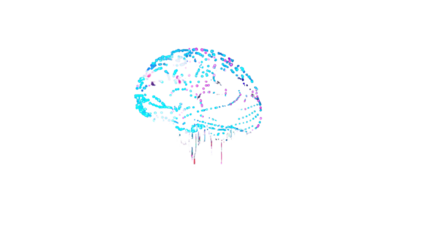 Abstract digital brain with colorful lines. Symbolizing technology, AI, and innovation concepts.  Isolated on transparent background, png