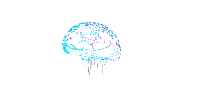 Abstract digital brain with colorful lines. Symbolizing technology, AI, and innovation concepts.  Isolated on transparent background, png