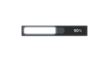 Loading progress bar at 90%. Digital UI element for web and app interface design.  Isolated on transparent background, png
